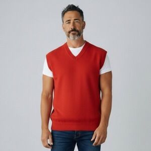 ­ Jamies Cashmere Sweater Vest Men's XXL Red 100% Pure Cashmere Made Scotland